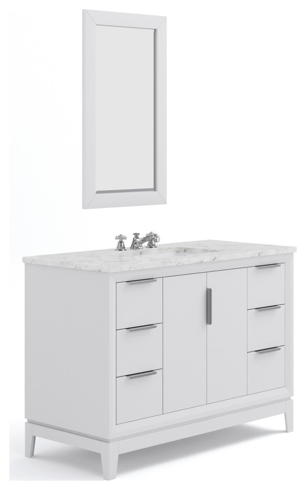 Elizabeth 48" Single Sink Carrara White Marble Vanity, Pure White