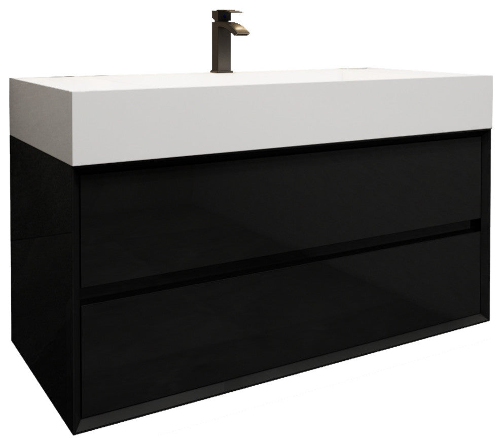 MAX 42" Floating Bath Vanity With Acrylic Sink, Gloss Black