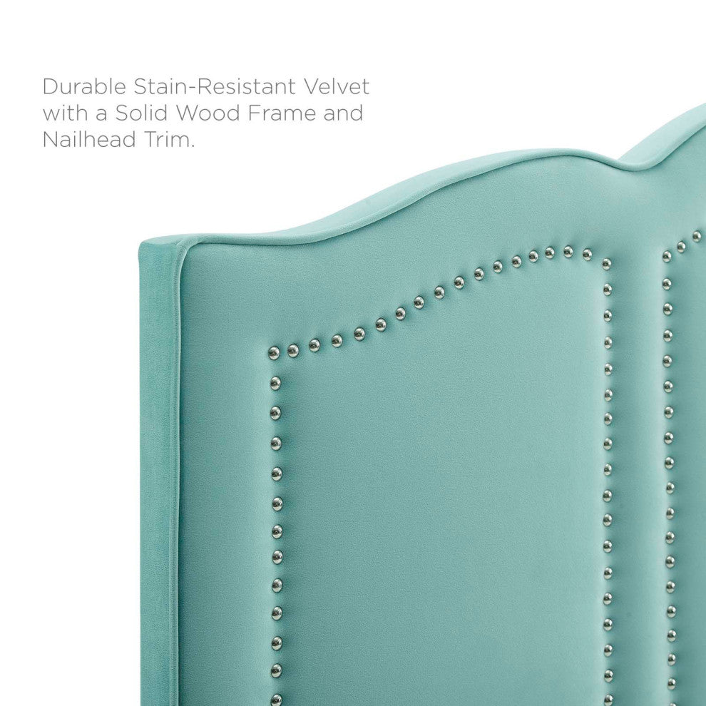 Headboard, King Size, Velvet, Blue, Modern Contemporary, Bedroom Master Suite