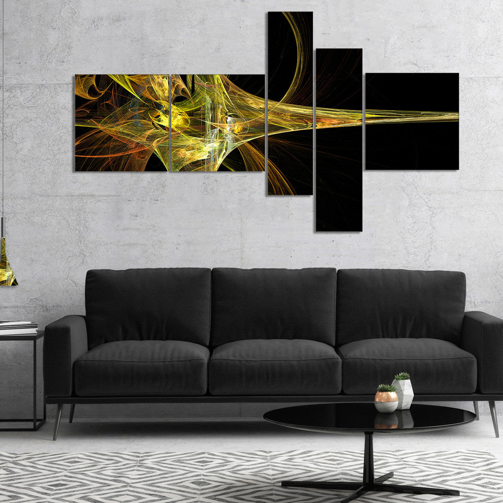 Large Fractal Artwork Yellow, Abstract Canvas art print, 60"x32", 5 panels