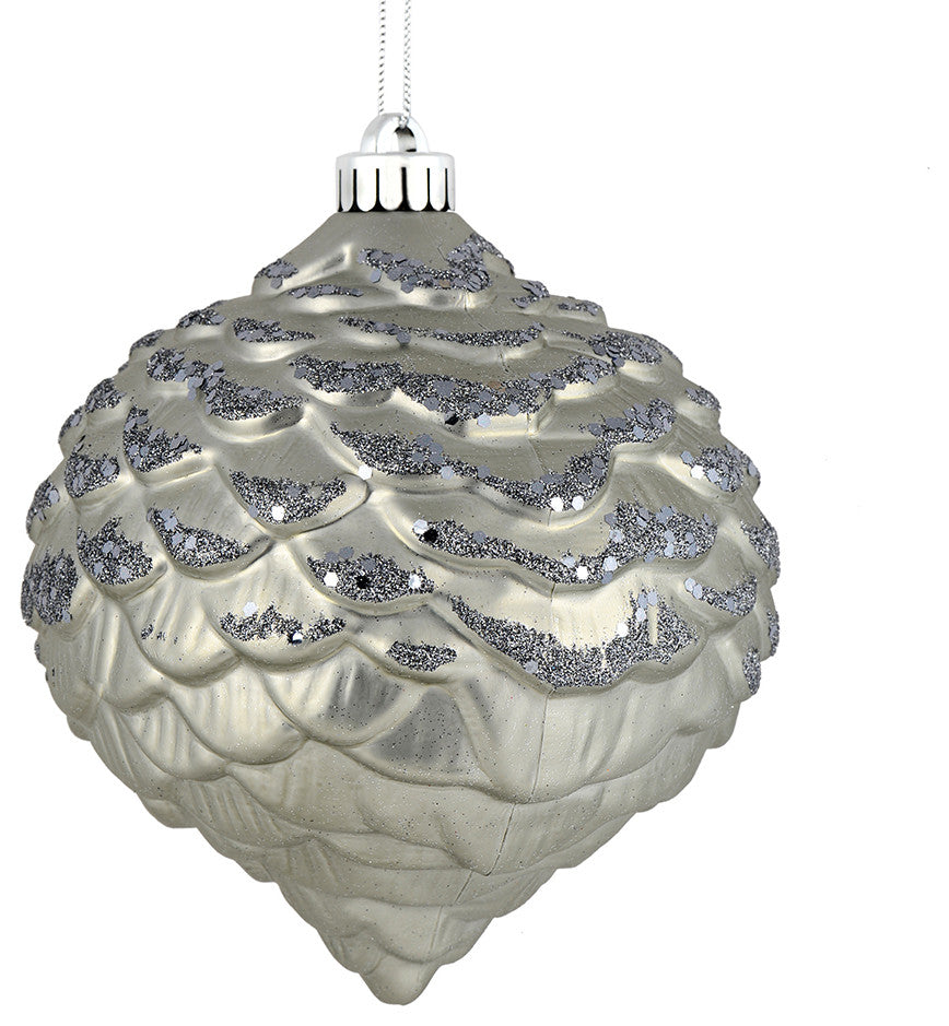 Vickerman N183825D 6" Limestone Glitter Pinecone Christmas Ornament, 6 Per Bag