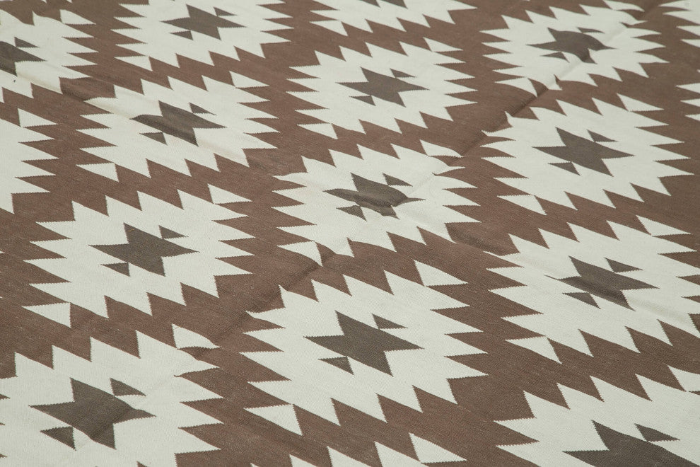 Rug N Carpet - Handmade Wool 9' 11'' x 13' 10'' Modern Design Dhurrie Kilim Rug