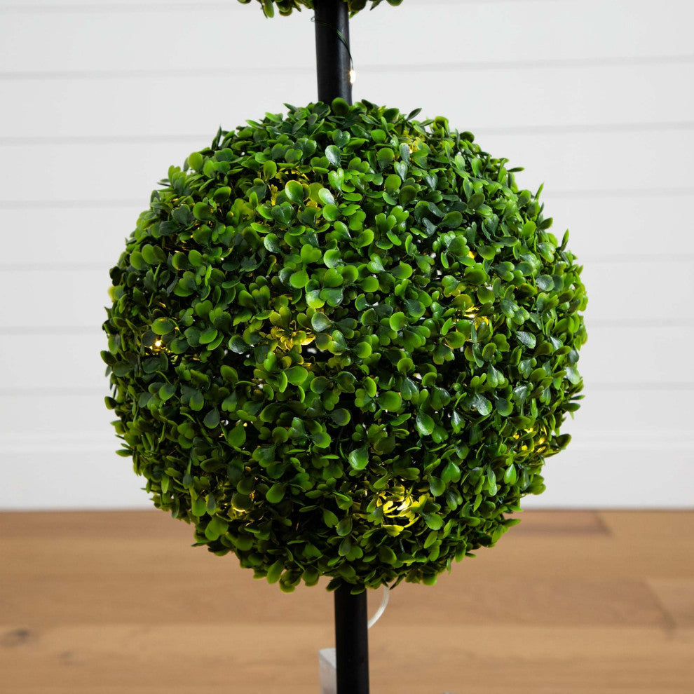 3ft. UV Resistant Prelit Artificial Double Ball Boxwood Topiary, Planter