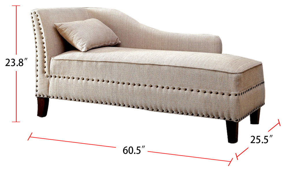 Fabric and Wood Chaise, Beige