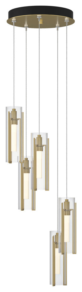 Exos Glass 5-Light Pendant Modern Brass, Clear Glass