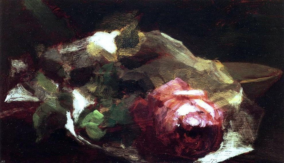 John La Farge Still Life With Rose, Gallery Wrapped Canvas Print, 18"x27"