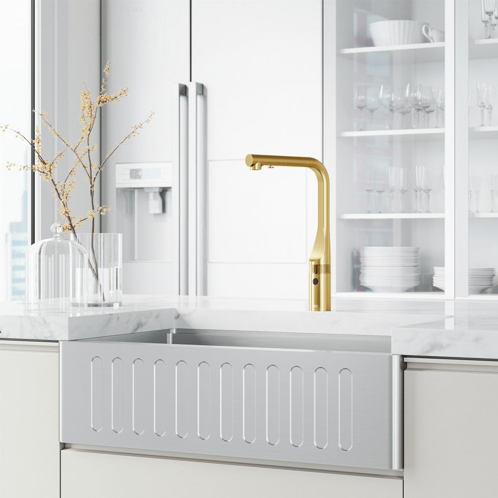 VIGO Jewel 15" H Touchless Pull-Out Sprayer Kitchen Faucet, Matte Brushed Gold