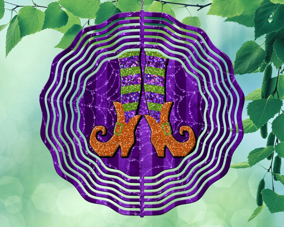 Halloween Witches Boots Orange Purple Wind Spinner 10 Inch Garden Patio Decor
