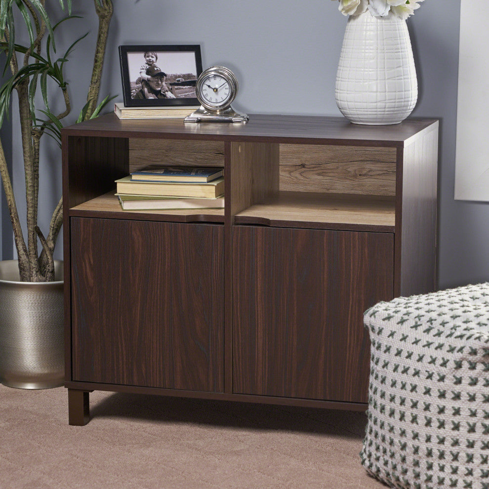 GDF Studio Provence 2-Shelf Walnut Finish Faux Wood Cabinet With Oak Interior, S