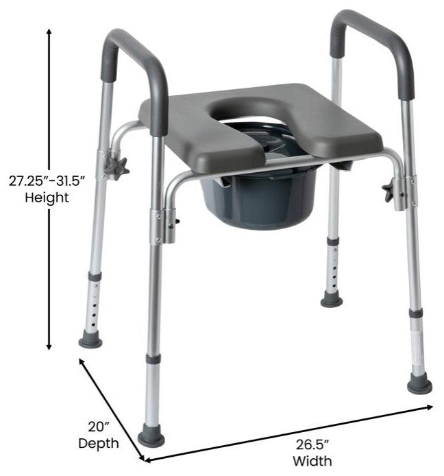 Hercules Shower Commode Chair with Safety Rail, Height Adjustable Frame, Gray