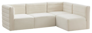 Quincy Velvet Upholstered 4-Piece L-Shaped Modular Sectional, Cream