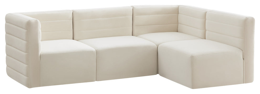 Quincy Velvet Upholstered 4-Piece L-Shaped Modular Sectional, Cream