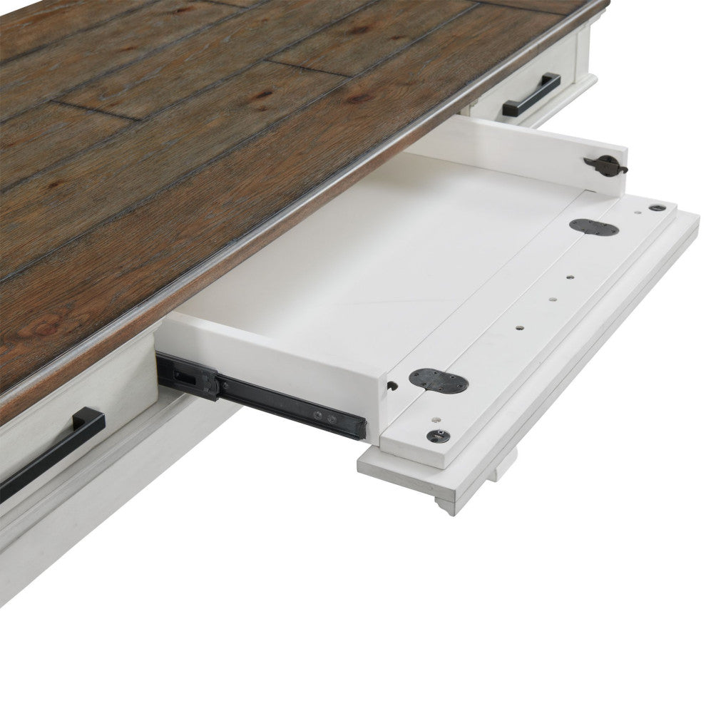 Drake 60" Wide Writing Desk, Rustic White and French Oak