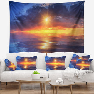 Cloudy Sunset Reflection in Lake Cityscape Wall Tapestry, 39"x32"