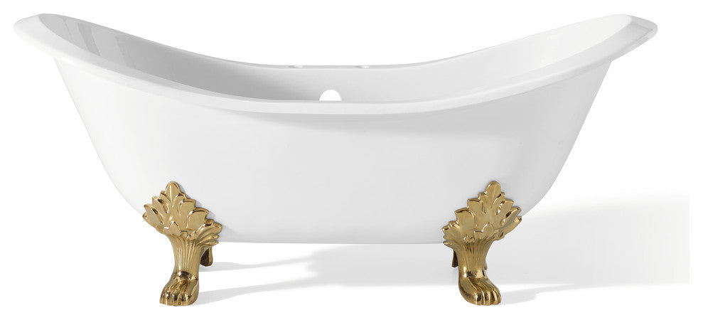 Cheviot Products Regency Cast Iron Tub W/ Lion and Faucet Holes, Polished Brass
