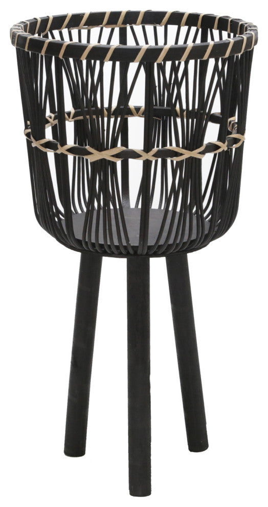 3-Piece Set Bamboo Planters, Black
