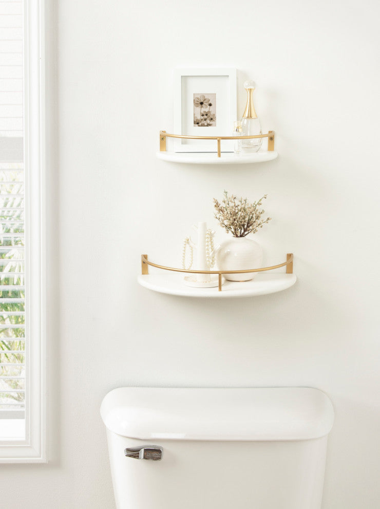 Camryn Semi Circle Shelf Set, White/Gold, 2 Piece