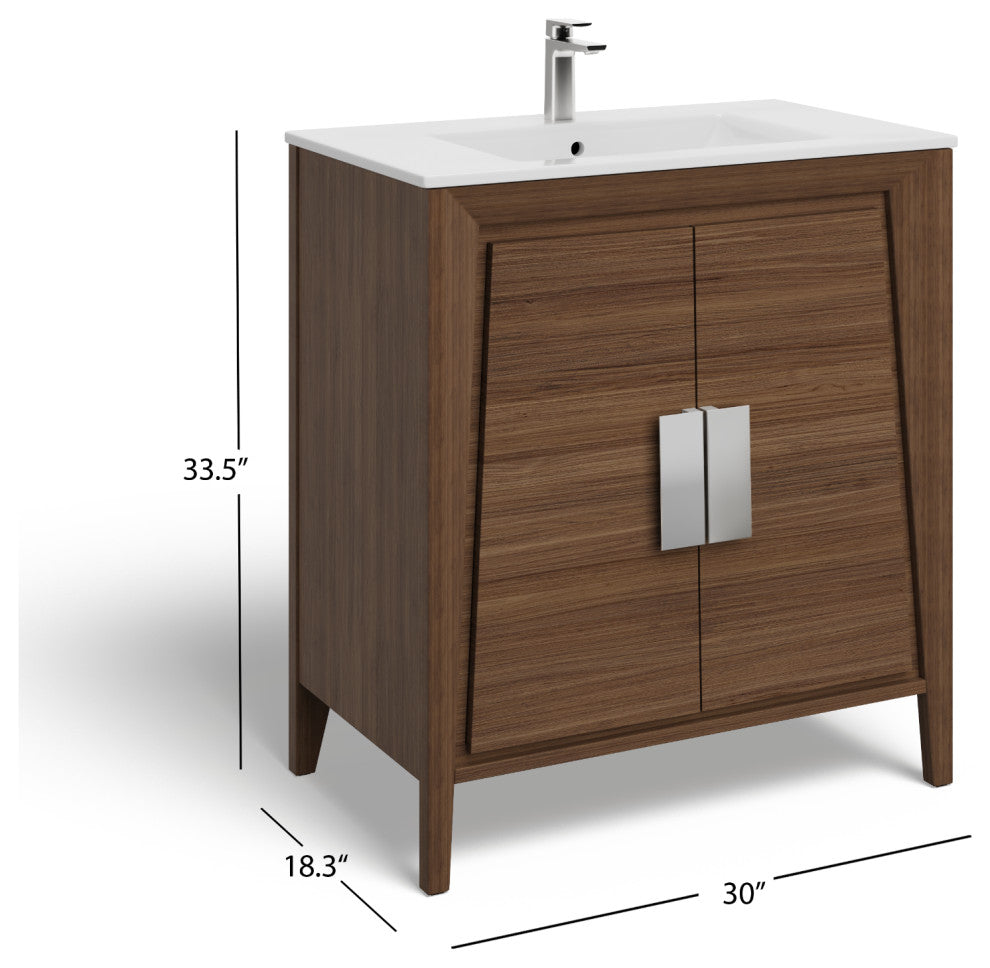 The Gellar Bathroom Vanity, Brown, 30", Single Sink, Freestanding