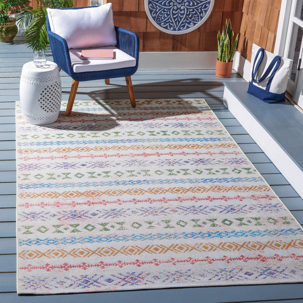 Safavieh Summer SMR429 Indoor-Outdoor Rug, Ivory/Blue, 5'3"x7'6"