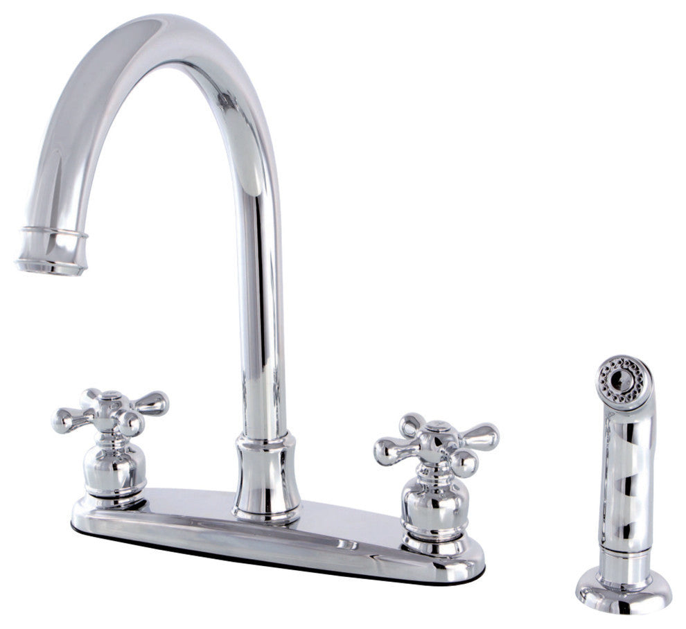 Kingston Brass 8" Centerset Kitchen Faucet With Sprayer, Polished Chrome