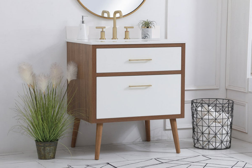 Bella 30" Bathroom Vanity, White With Backsplash