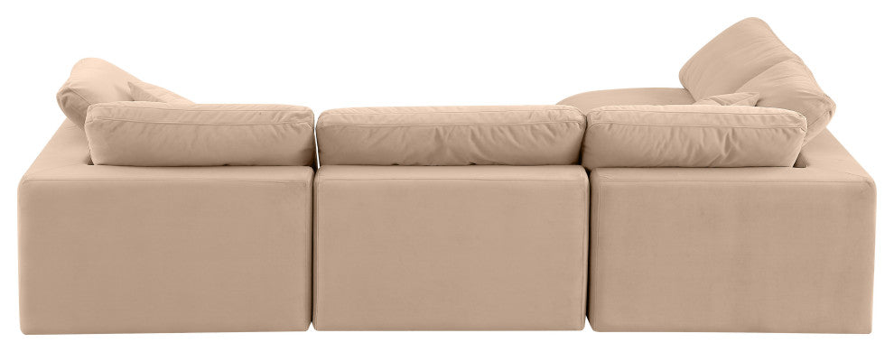 Comfy Upholstered L-Shaped Modular Sectional, Beige, 4-Piece: 2 Armless Chair, 2 Corner Chair, Velvet
