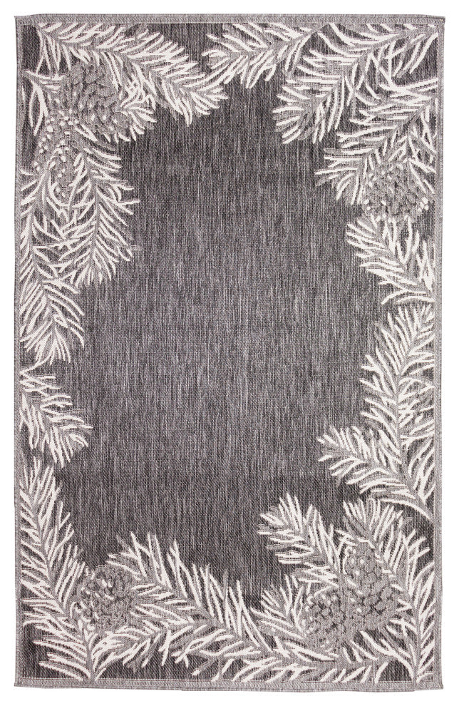 Malibu Pine Border Indoor/Outdoor Rug, Charcoal, 8'10"x11'9"