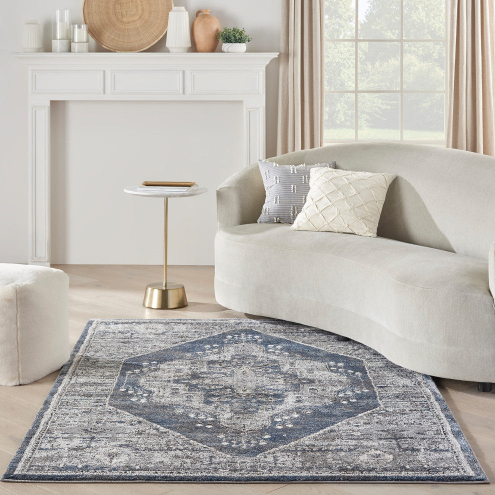Nourison American Manor French Country Bordered Blue 4' x 6' Area Rug