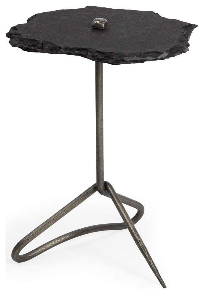 24" Slate Gray And Black Stone End Table