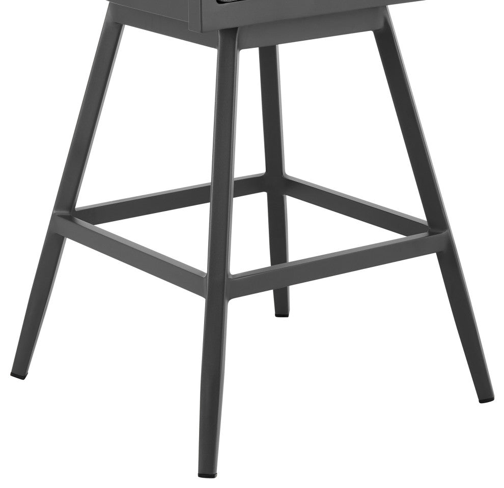 Menorca Outdoor Patio Swivel Bar Stool, Aluminum With Gray Cushions
