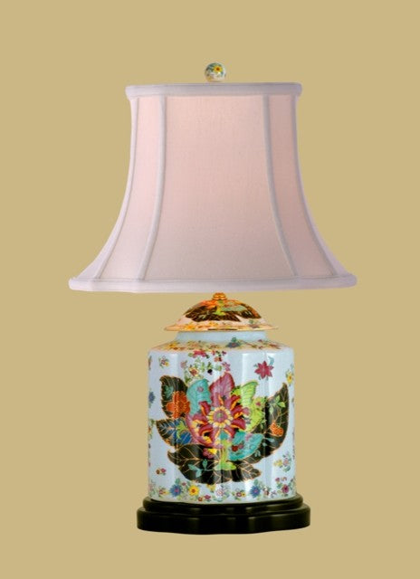 Vibrant Flowers Porcelain Scalloped Jar Table Lamp