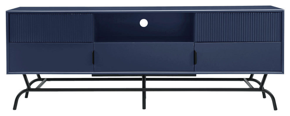 Danel TV Stand Fits TV's Up to 65", 3-Drawers, Textured Panels, Blue