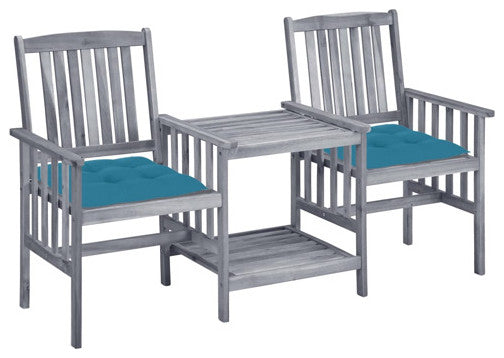 vidaXL Solid Acacia Wood Patio Chairs with Tea Table and Cushions Garden Seat