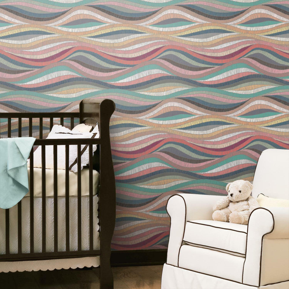 Pink & Teal Mosaic Waves Peel & Stick Wallpaper