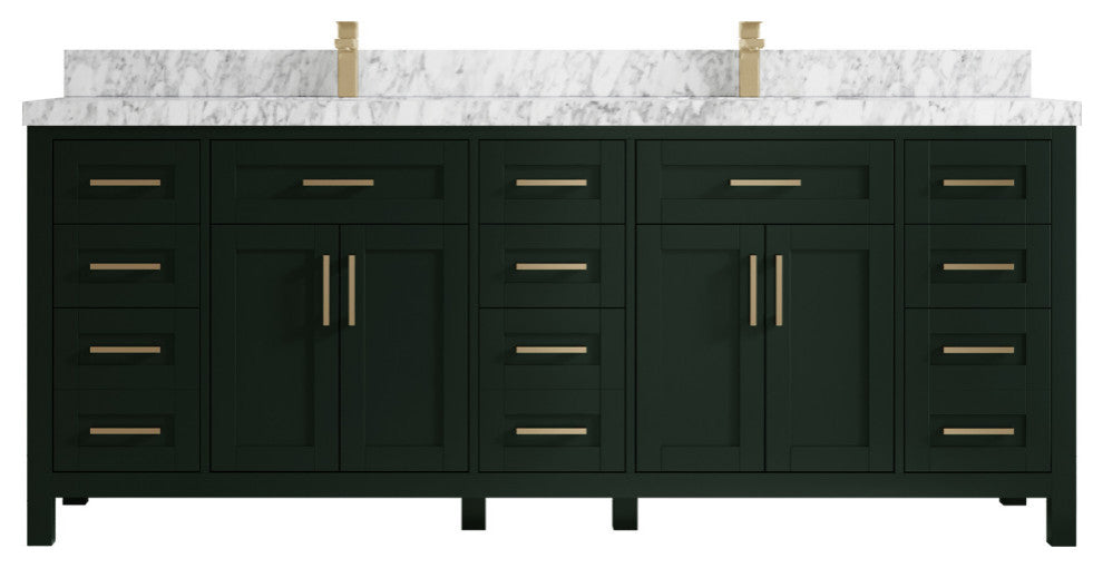 Cambridge 84 Double Sink Bath Vanity in Dark Forest Green 2" Carrara Marble