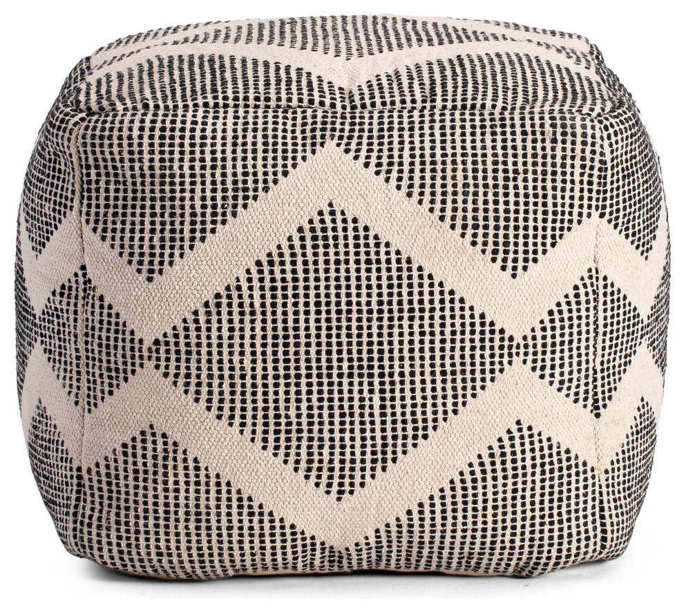 Maplewood 20" x 20" x 20" Black and Ivory Pouf