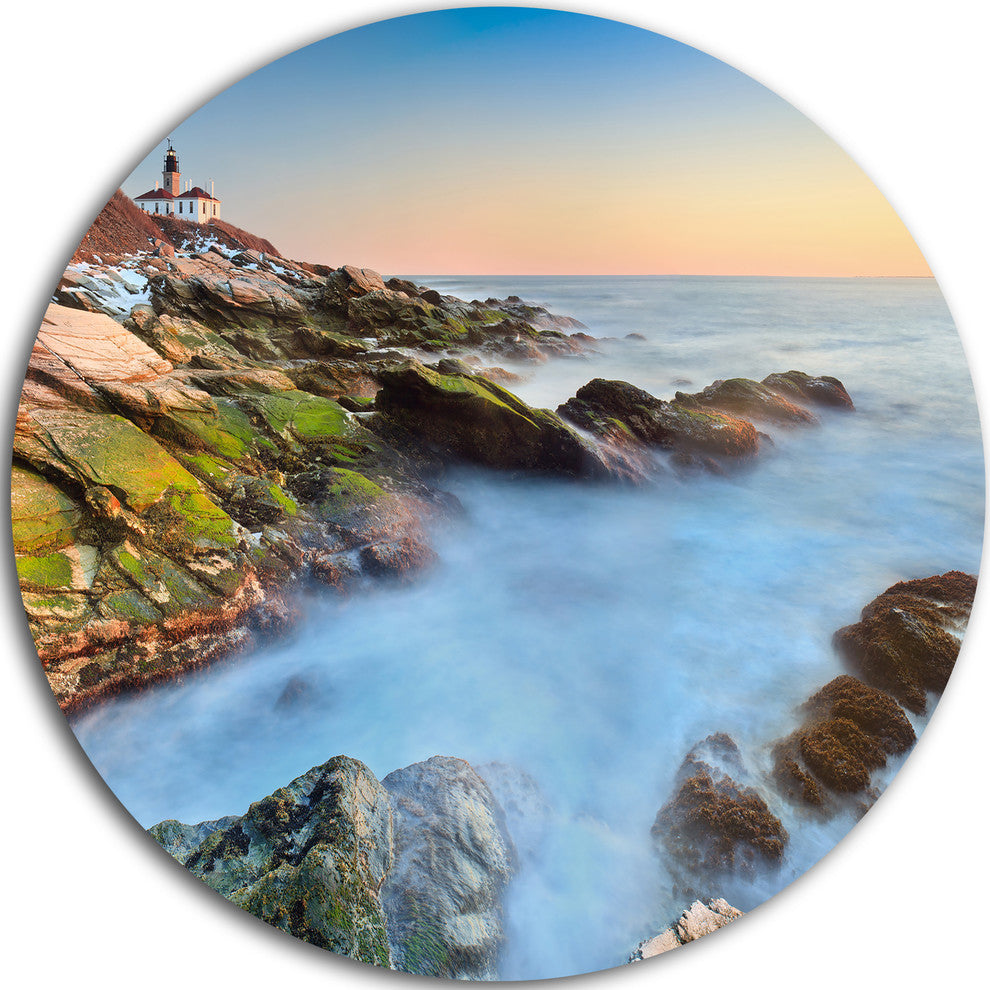Beavertail Lighthouse During Winter, Beach Disc Metal Wall Art, 23"