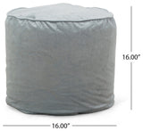 Bleckley Gwinnett Modern Velveteen Cylinder Pouf, Seafoam Blue
