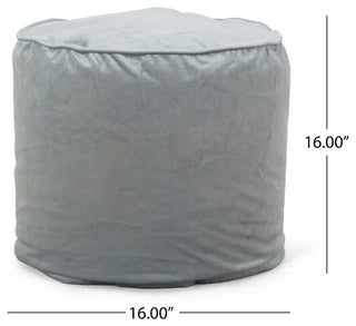 Bleckley Gwinnett Modern Velveteen Cylinder Pouf, Seafoam Blue
