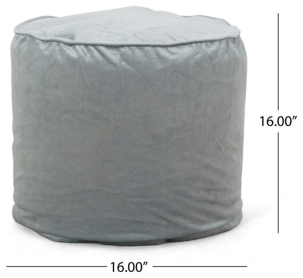Bleckley Gwinnett Modern Velveteen Cylinder Pouf, Seafoam Blue