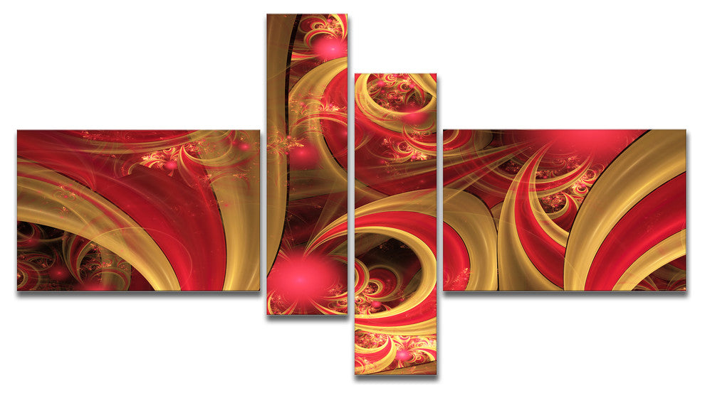 Pink Symmetrical Fractal Pattern, Floral Canvas Art Print, 60"x32", 4 panels