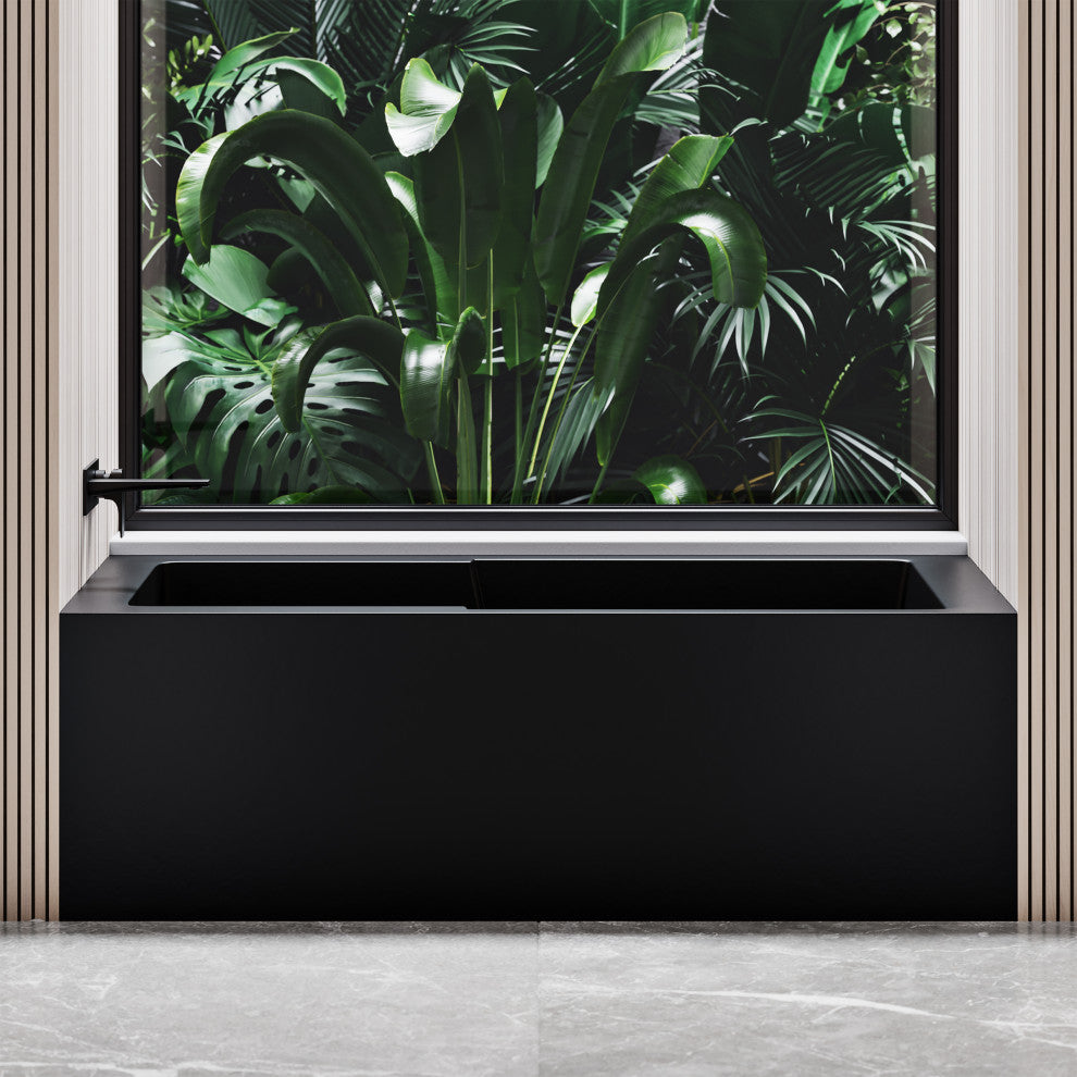 Voltaire Acrylic Alcove Integral Armrest Bathtub with Apron, Matte Black, 54"x30