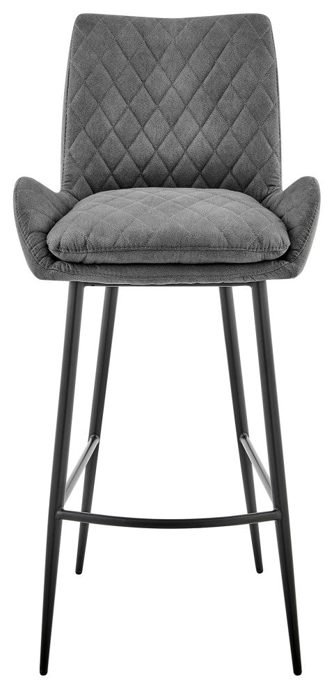 Panama Bar Stool, Charcoal Fabric and Black Finish, 30"