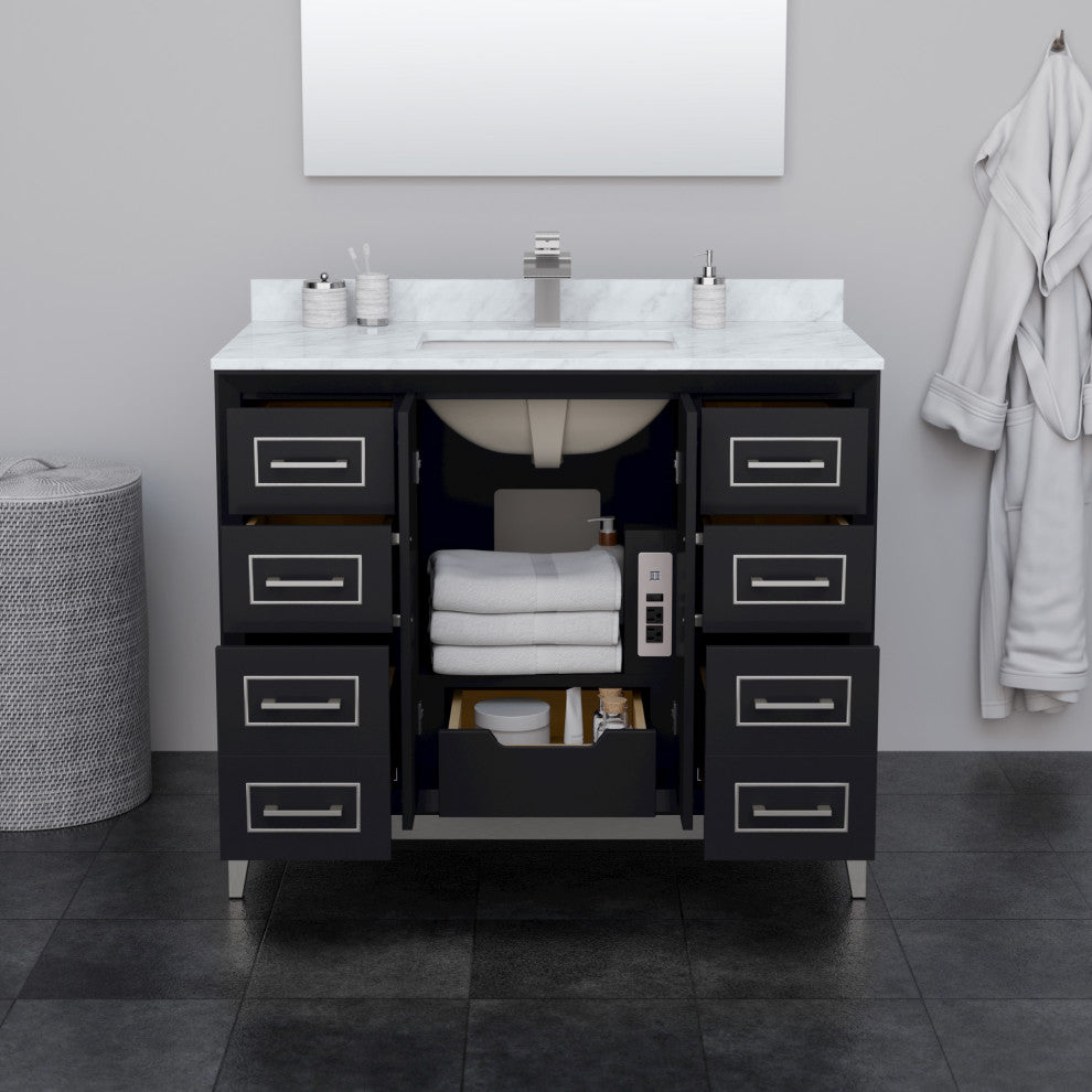 Marlena 42" Black Single Vanity, Cultured Top, Nickel Trim