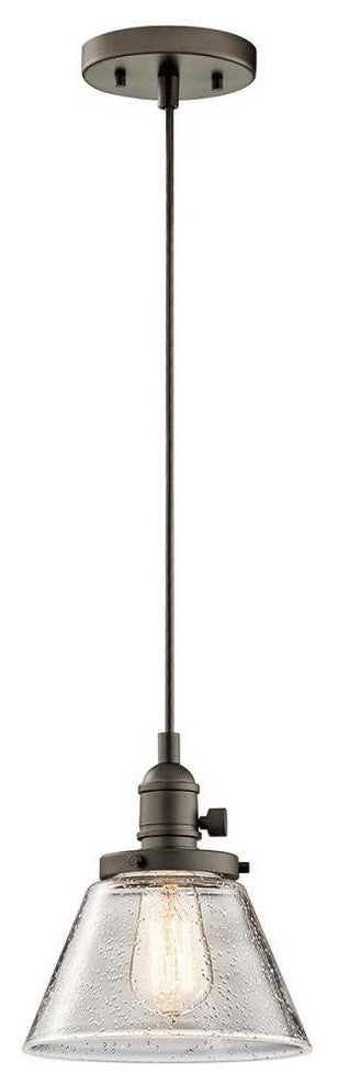 Transitional Avery Mini Pendant, Olde Bronze With Clear Seeded Glass