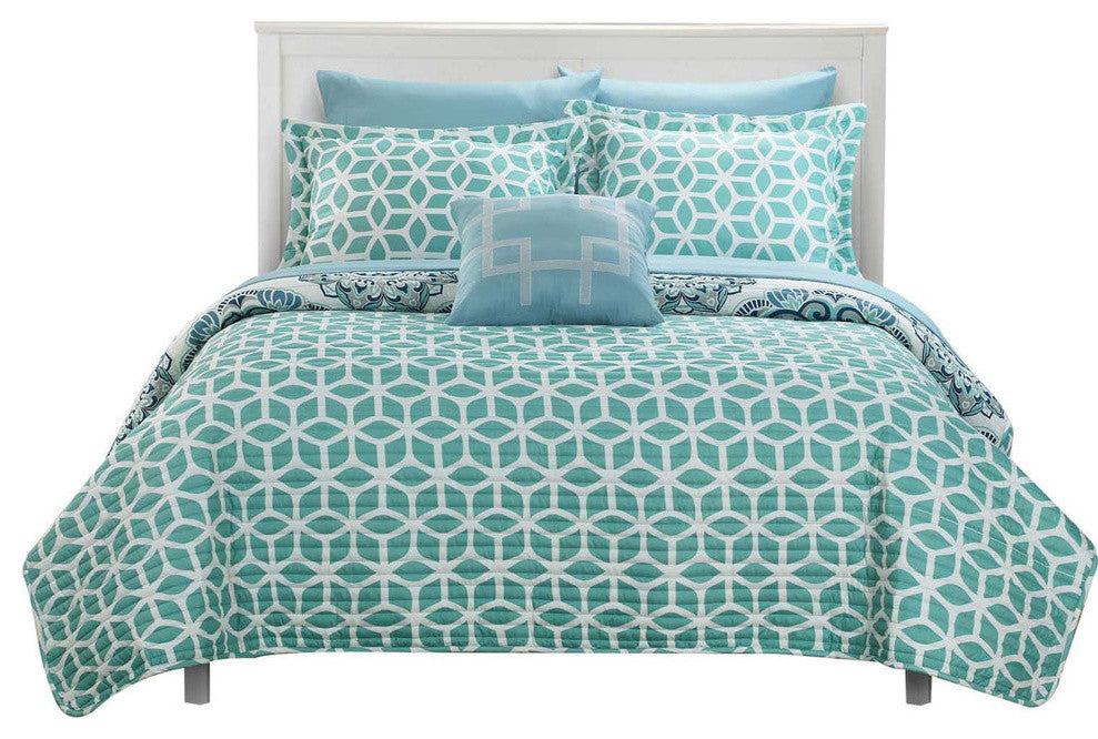 Madrid Mirador Soft Medallion Reversible 4-Piece Quilt Set, King Green