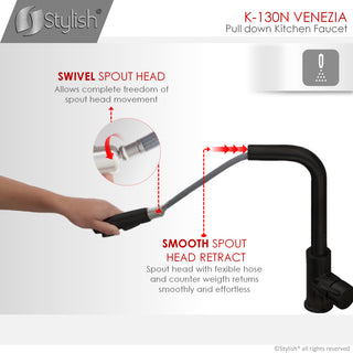 STYLISH Single Handle Pull Down Matte Black Kitchen Faucet