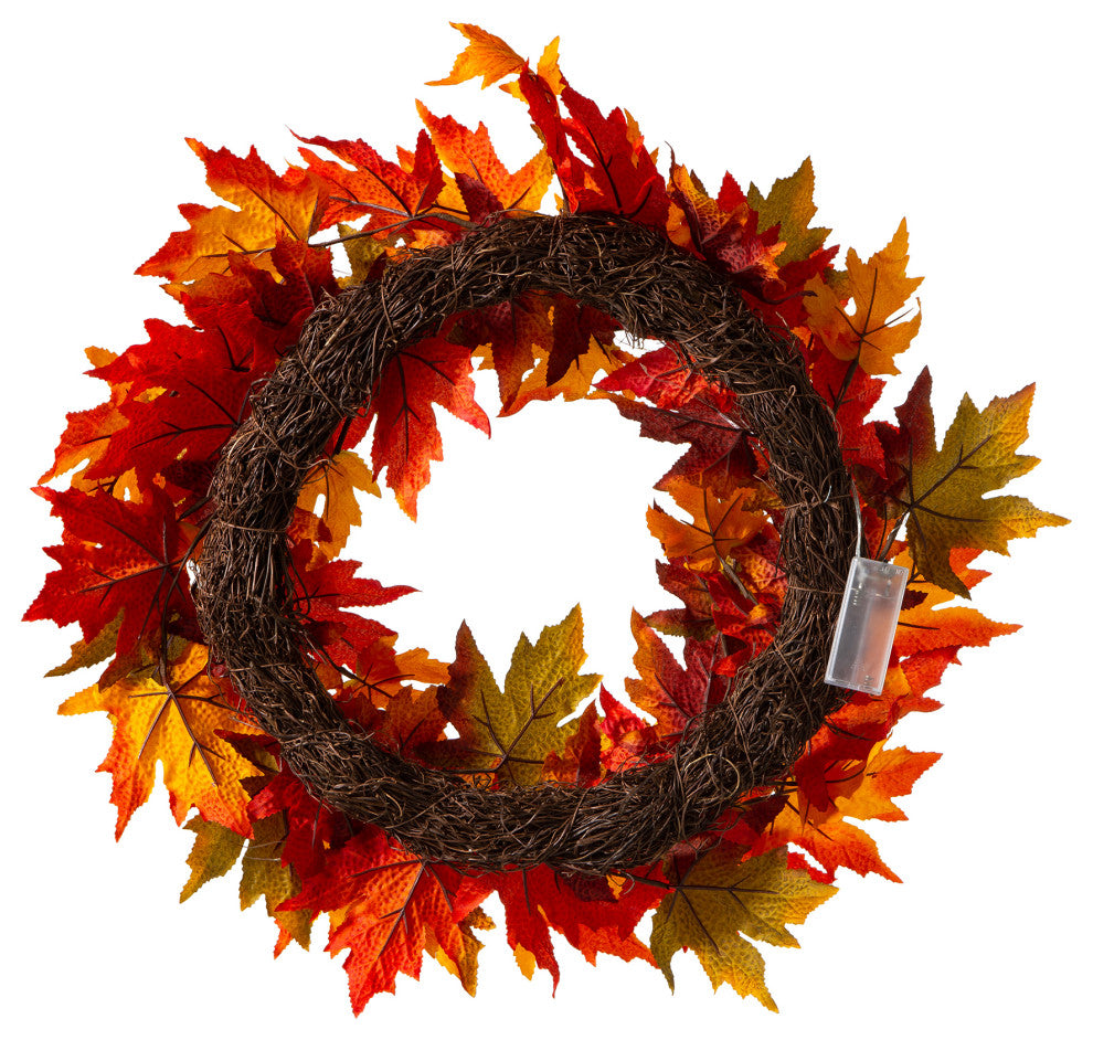 24"D Fall Lighted Maple Leaves Wreath