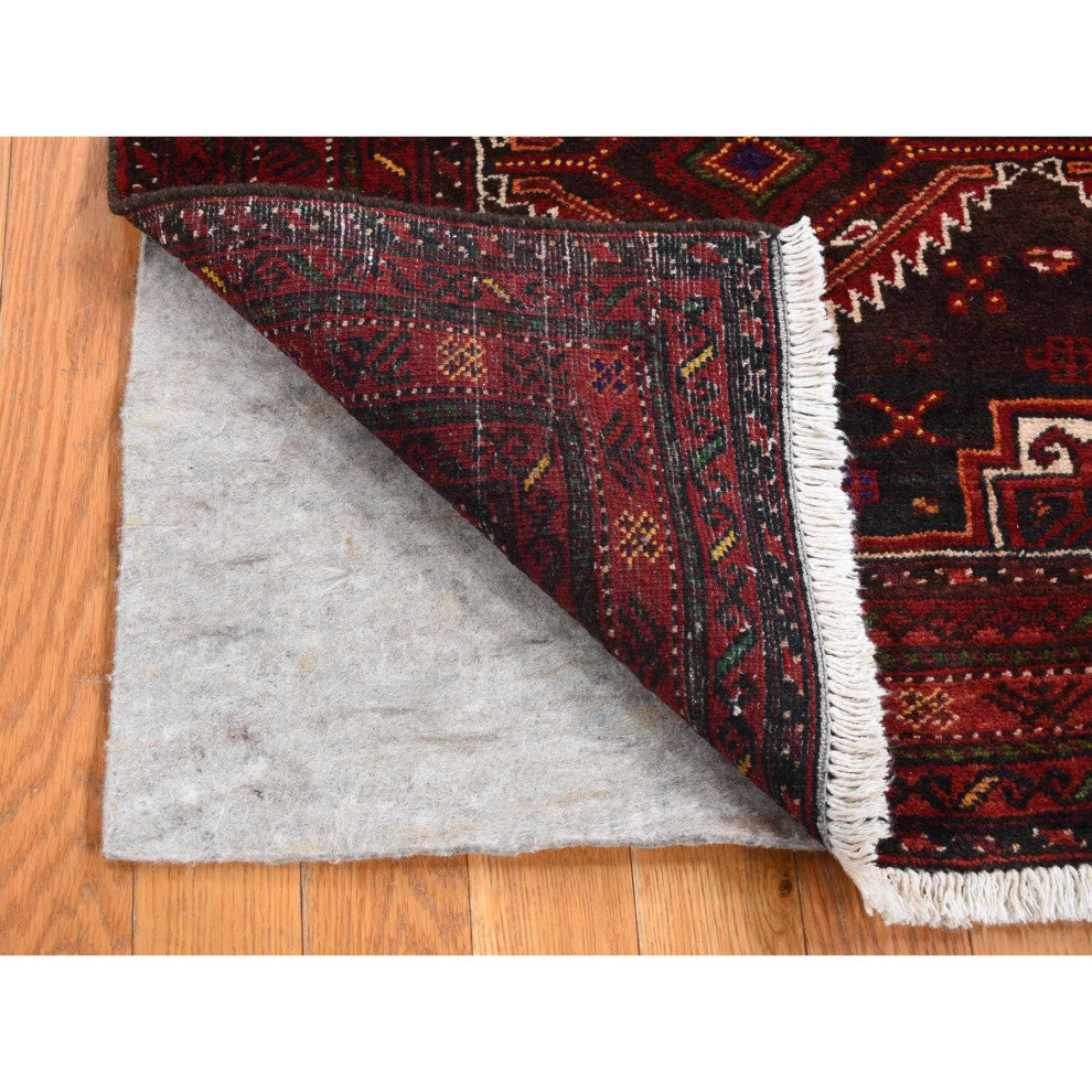 Chocolate Brown Vintage Persian Baluch Pure Wool Hand Knotted Rug 3'7" x 6'5"