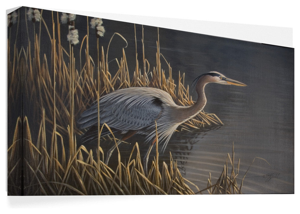 Wilhelm Goebel 'Stalking The Edge Heron' Canvas Art, 19"x10"